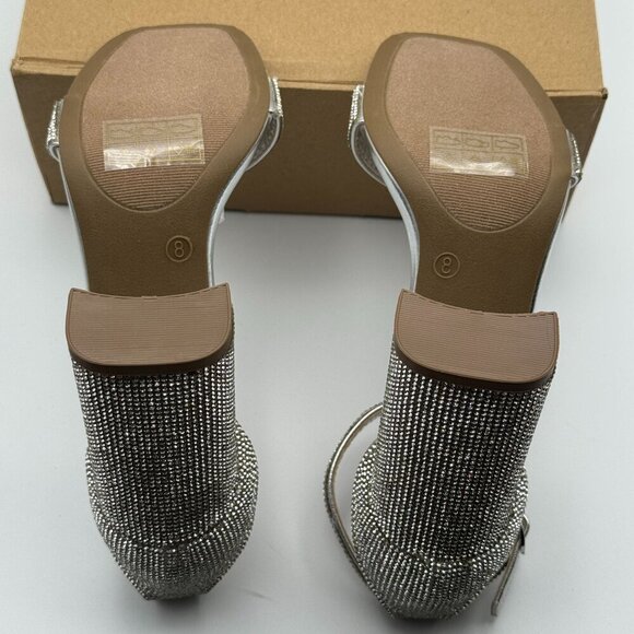 Journee Womens Idda Rhinestone Silver Textile High Block Heel Sandals Size 8 - Picture 5 of 9